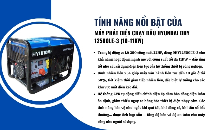 Tính năng nổi bật của Máy phát điện Hyundai DHY12500LE-3