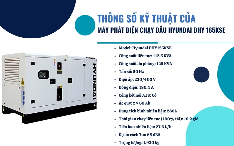 Thông số kỹ thuật của Máy phát điện Hyundai DHY 125KSE