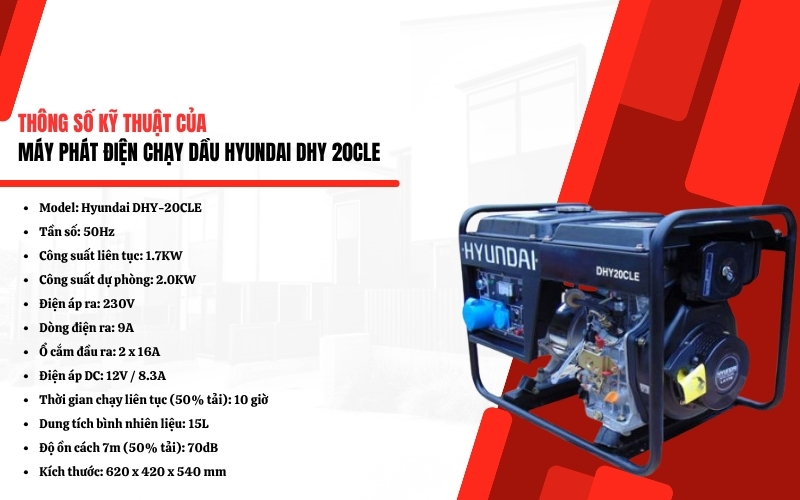 Thông số kỹ thuật của Máy phát điện chạy dầu Hyundai DHY 20CLE
