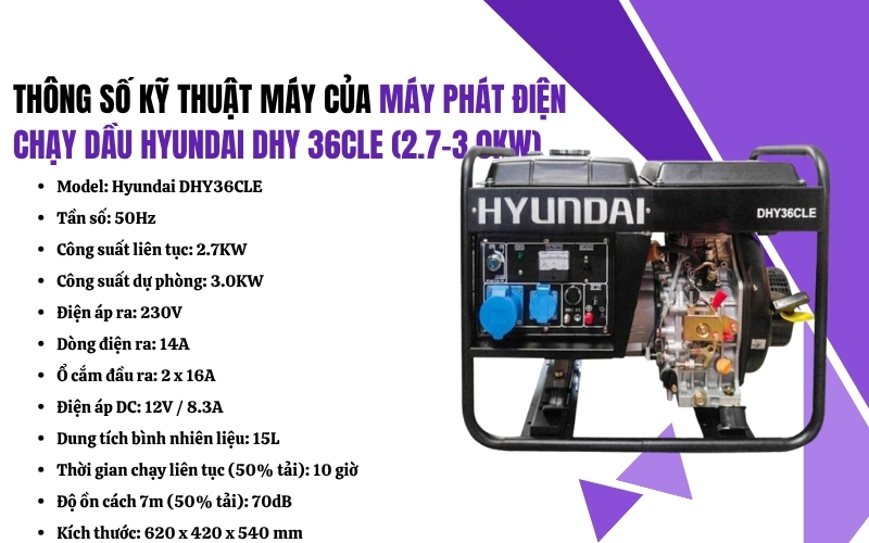 Thông số kỹ thuật của Máy phát điện chạy dầu Hyundai DHY36CLE