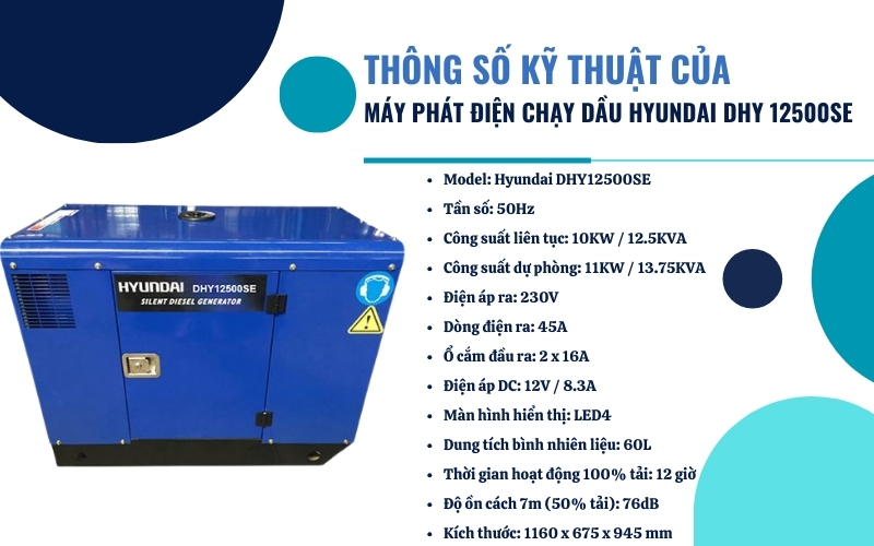 Thông số kỹ thuật của Máy phát điện Hyundai DHY12500SE