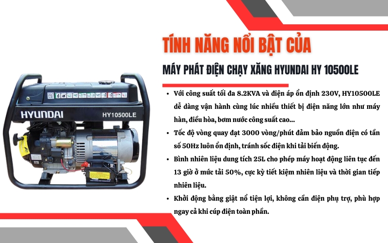 Tính năng nổi bật của Máy phát điện chạy xăng Hyundai HY10500LE
