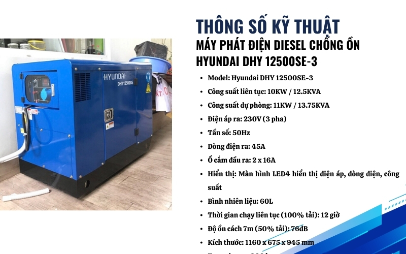 Thông số kỹ thuật của Máy phát điện Hyundai DHY 12500SE-3