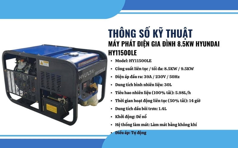 Thông số kỹ thuật của Máy phát điện Hyundai HY11500LE