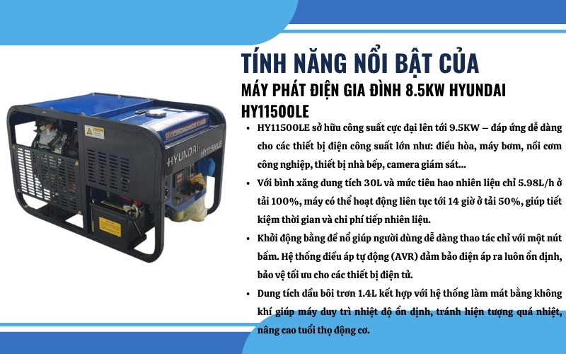 Tính năng nổi bật của Máy phát điện Hyundai HY11500LE