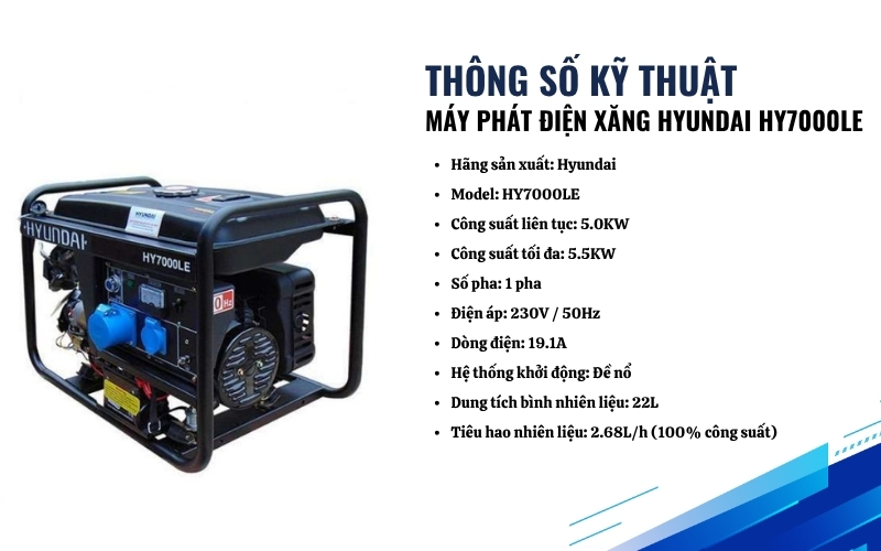 Thông số kỹ thuật của Máy phát điện xăng HYUNDAI HY7000LE