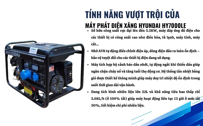 Tính năng nổi bật của Máy phát điện xăng HYUNDAI HY7000LE
