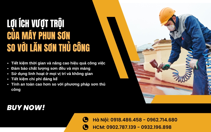 Lợi ích vượt trội của máy phun sơn so với lăn sơn thủ công