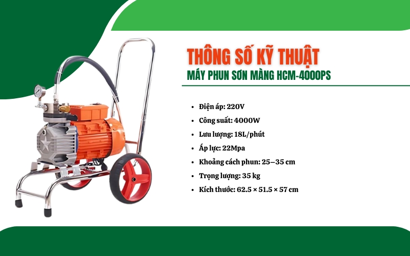 Thông số kỹ thuật của Máy phun sơn màng HCM-4000PS
