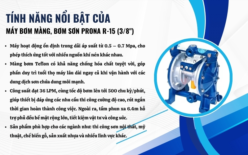 Tính năng nổi bật của máy bơm sơn màng Prona R-15 (3/8”)