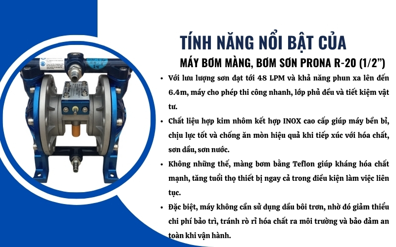 Tính năng nổi bật của máy bơm sơn Prona R-20 (1/2”)