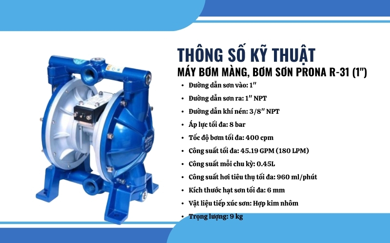 Thông số kỹ thuật của Máy bơm màng Prona R-31
