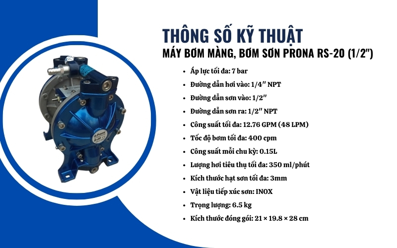 Thông số kỹ thuật của Máy bơm màng Prona RS-20