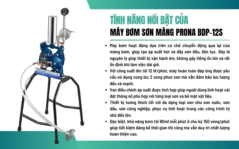 Tính năng nổi bật của máy bơm sơn màng Prona BDP-12S