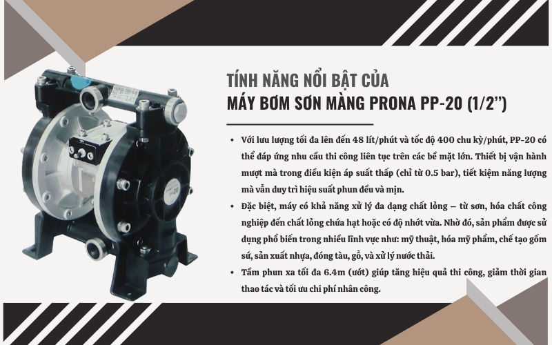 Tính năng nổi bật của máy bơm sơn màng Prona PP-20 (1/2’’)
