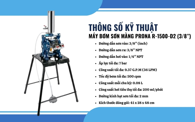 Thông số kỹ thuật của máy bơm sơn màng Prona R-1500-D2