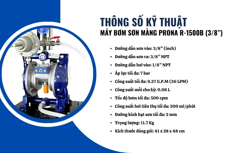 Thông số kỹ thuật của máy bơm sơn màng Prona R-1500B (3/8’’)