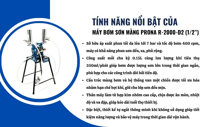 Tính năng nổi bật của máy bơm sơn màng Prona R-2000-D2