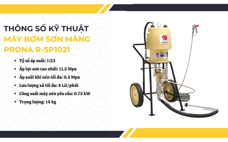 Thông số kỹ thuật của máy bơm sơn màng Prona R-SP1021