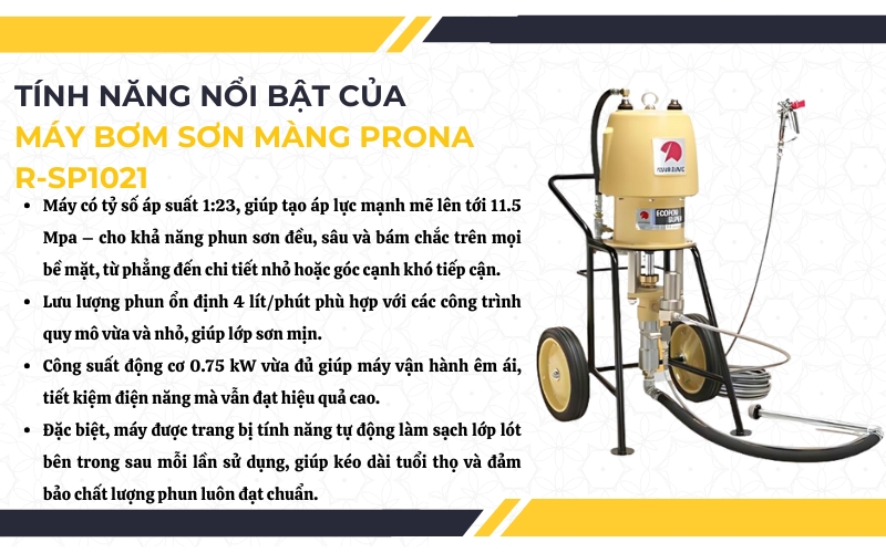 Tính năng nổi bật của máy bơm sơn màng Prona R-SP1021