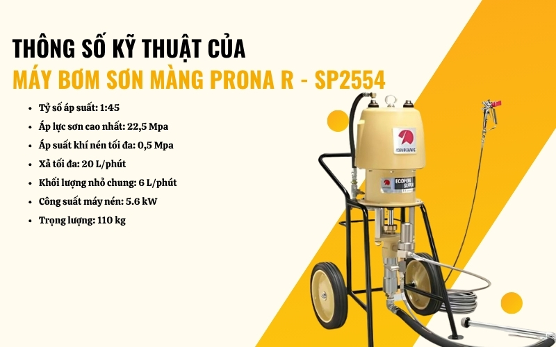 Thông số kỹ thuật của máy bơm sơn màng Prona R-SP2554