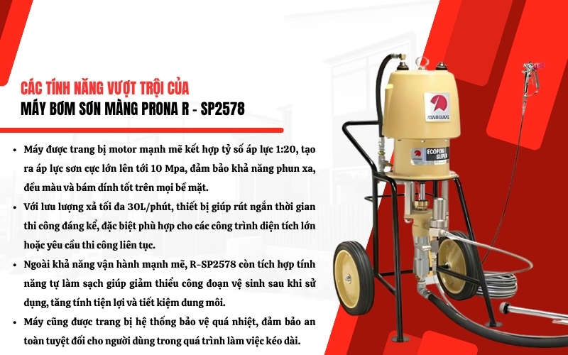 Tính năng nổi bật của máy bơm sơn màng Prona R-SP2578