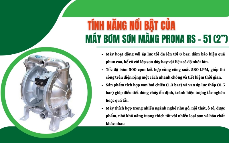 Tính năng nổi bật của máy bơm sơn Prona RS - 51 (2”)