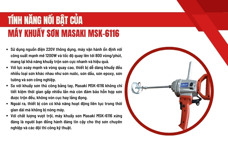 Tính năng nổi bật của máy khuấy sơn Masaki MSK-6116