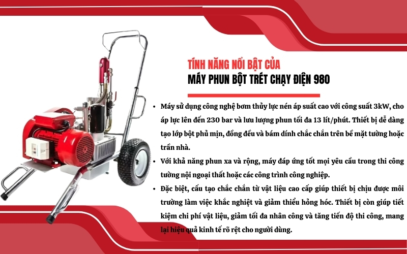 Tính năng nổi bật của Máy phun bột trét chạy điện 980