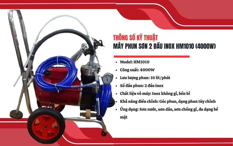 Thông số kỹ thuật của máy phun sơn 2 đầu inox HM1010