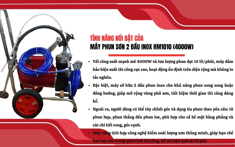 Tính năng vượt trội của máy phun sơn 2 đầu inox HM1010