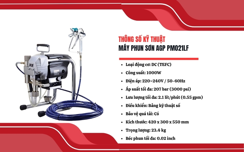 Thông số kỹ thuật của máy phun sơn AGP PM021LF