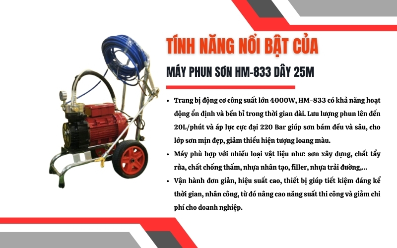 Tính năng nổi bật của máy phun sơn HM-833 dây 25m