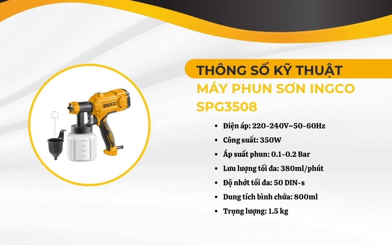 Thông số kỹ thuật của máy phun sơn Ingco SPG3508