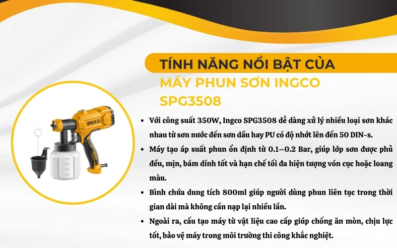 Tính năng nổi bật của máy phun sơn Ingco SPG3508