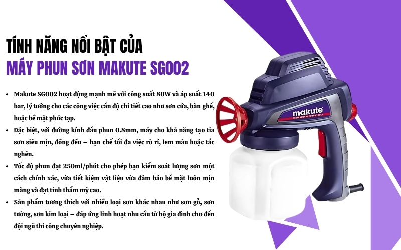 Tính năng nổi bật của máy phun sơn Makute SG002