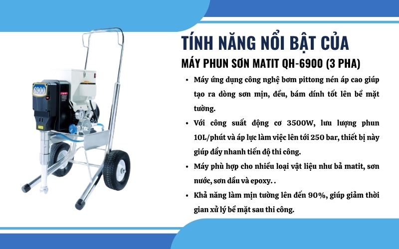 ính năng nổi bật của Máy phun sơn Matit QH-6900 (3 pha)