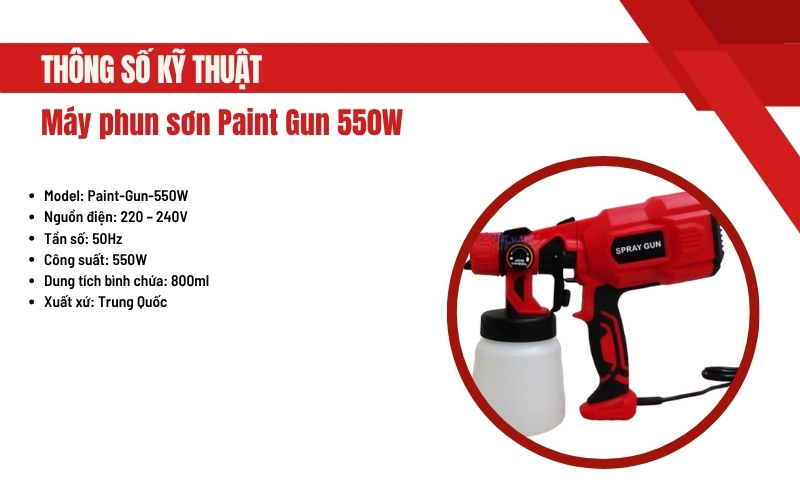Máy phun sơn Paint Gun 550W – Nhỏ gọn, mạnh mẽ, sơn mịn 