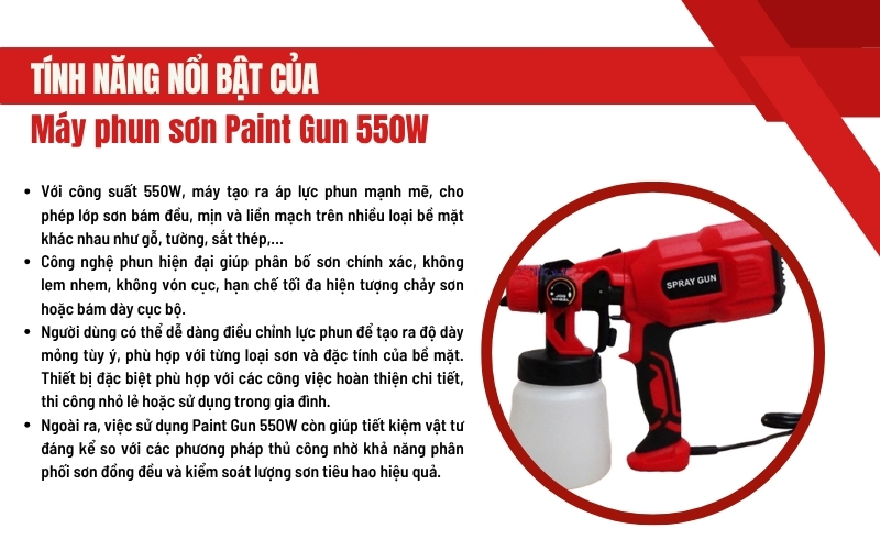 Tính năng nổi bật của máy phun sơn Paint Gun 550W