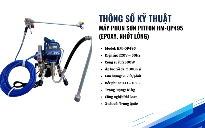 Thông số kỹ thuật của máy phun sơn Piston HM-QP495 (Epoxy, Nhớt lỏng)