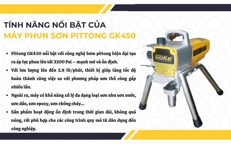 Tính năng nổi bật của Máy phun sơn Pittong GK450