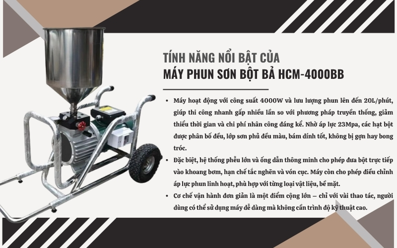 Tính năng nổi bật của máy phun sơn bột bả HCM-4000BB