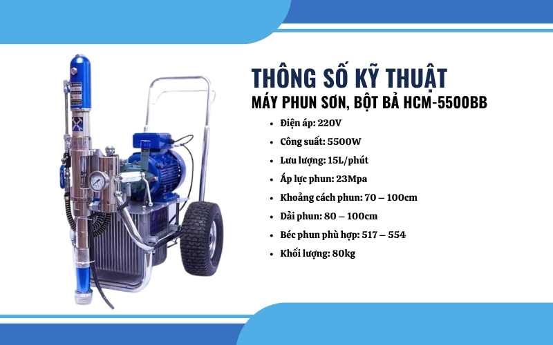 Thông số kỹ thuật của máy phun sơn, bột bả HCM-5500BB