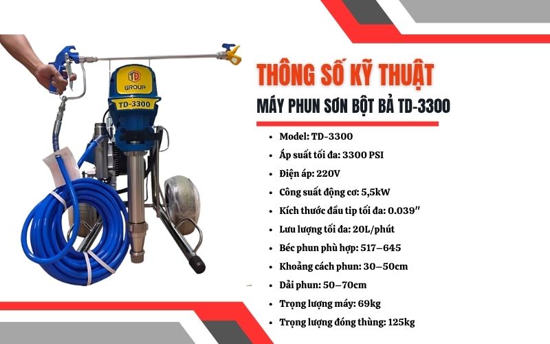 Thông số kỹ thuật của máy phun sơn bột bả TD-3300