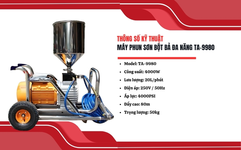 Thông số kỹ thuật của máy phun sơn bột bả TA-9980