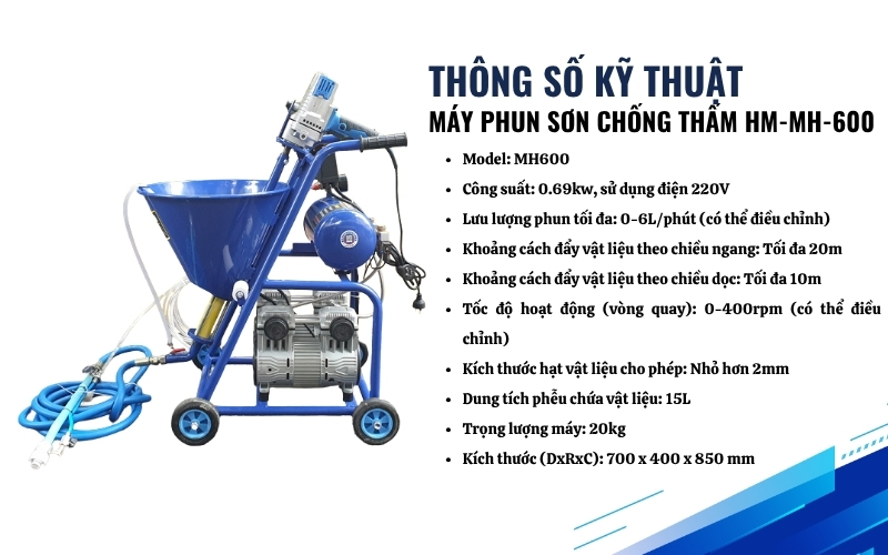 Thông số kỹ thuật của Máy phun sơn chống thấm HM-MH-600