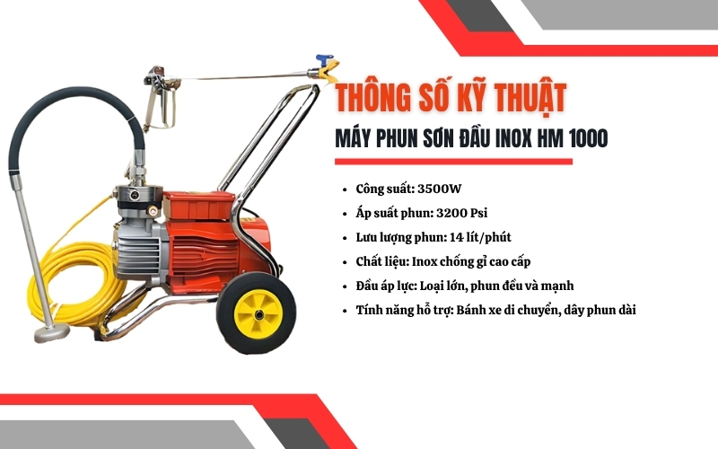 Thông số kỹ thuật của máy phun sơn đầu inox HM 1000