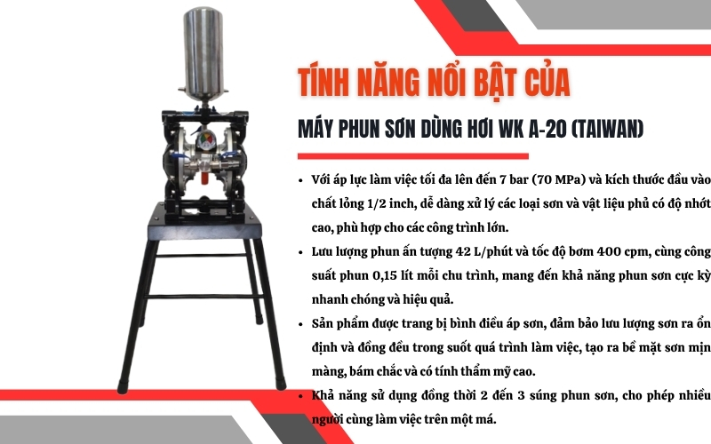 Đặc điểm và tính năng nổi bật của Máy Phun Sơn WK A-20