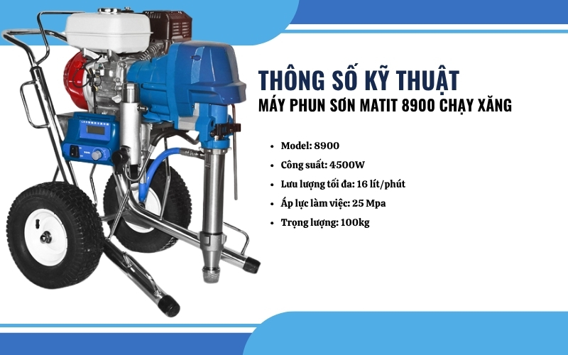 Thông số kỹ thuật của máy phun sơn matit 8900 chạy xăng