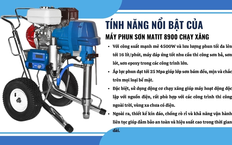Tính năng nổi bật của máy phun sơn matit 8900 chạy xăng